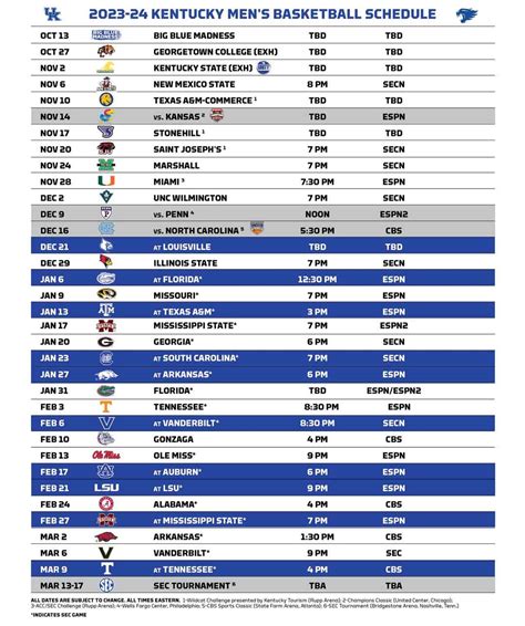 Kentucky Basketball Schedule 2023-2024 - KY Supply Co