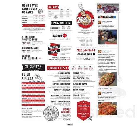 2 Papa's Pizza menu in New Germany, Nova Scotia, Canada