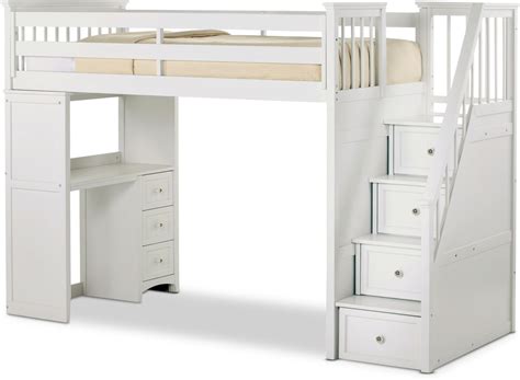 Flynn Twin Loft Bed with Storage Stairs and Desk- White | Loft beds ...