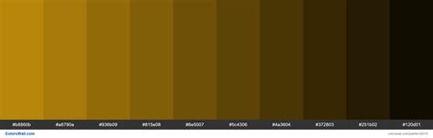 Shades of Dark Goldenrod color #B8860B hex | Hex color palette, Yellow ...