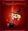 Image of red witch on a broom | CreepyHalloweenImages