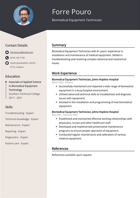 Biomedical Equipment Technician Resume Example for 2023 (Skills & Templates)