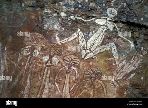 Aboriginal Aborigines art Australia rock paintings Kakadu national park culture historical kind ...