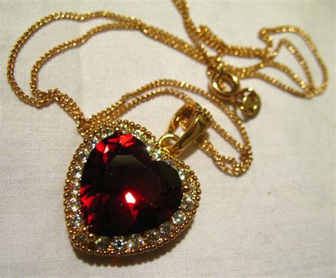 Titanic Heart of the Ocean Necklace 9K Gold Filled CZ Ruby Pendant +9K GF Chain #Chain Ocean ...