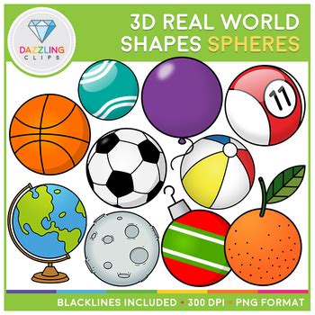 3D Shapes Real Life Objects Clip Art: Spheres | 3d shapes, Shapes, Art bundle