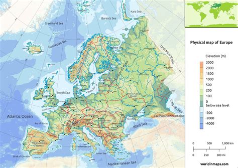 Physical map of Europe - World in maps