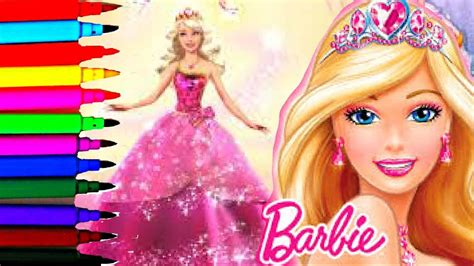 Gambar Barbie Coloring Book Pages Rainbow Sparkling Dress Kids Fun Art di Rebanas - Rebanas
