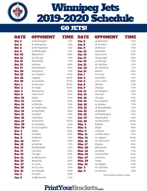 Winnipeg Jets Printable Schedule 2023 2024