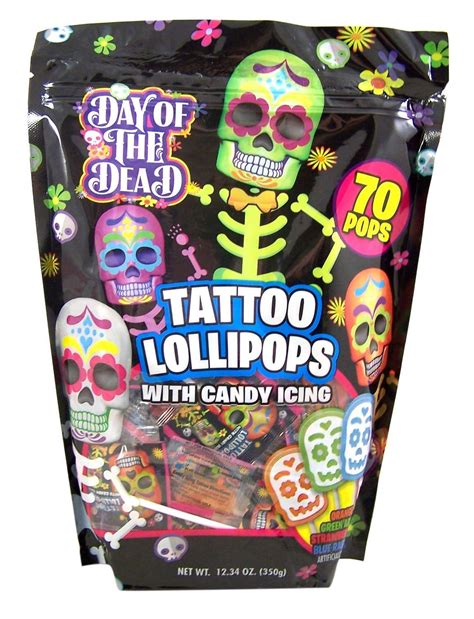 Halloween Day of the Dead Skull Icing Tattoo Lollipops, Bag of 70 in ...