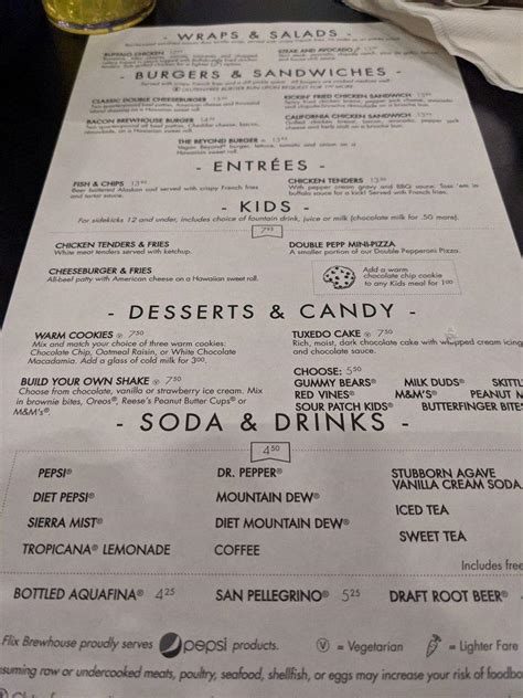 Menu at Flix Brewhouse restaurant, Oklahoma City