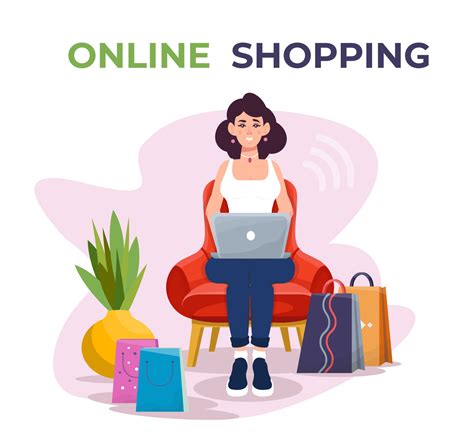 Online shopping concept. Girl sitting with a laptop and shopping bags. Internet order service ...