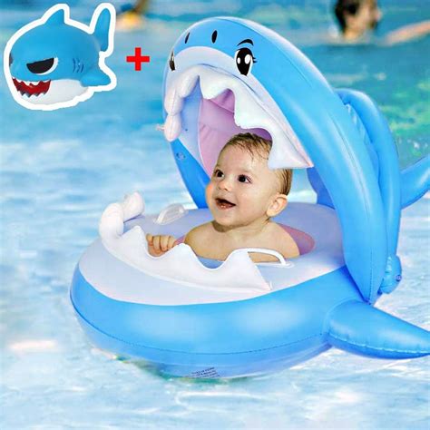 Pools & Water Fun Baby Pool Float with Canopy,Inflatable Swimming Shark Floaties for Infant Kids ...