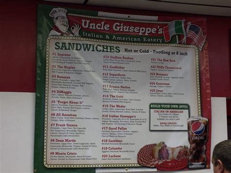 Menu at Uncle Giuseppes restaurant, Garden City, N Glenwood St