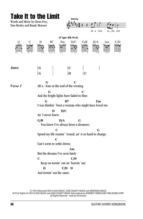 Take It To The Limit by Eagles Sheet Music for Guitar Chords/Lyrics at ...