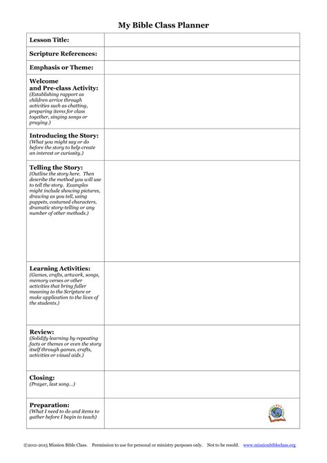 (English) Lesson Plan Templates – Mission Bible Class