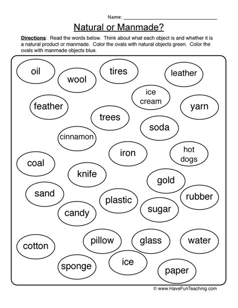 Natural Man-Made Sort Worksheet | Kindergarten worksheets, Natural man ...