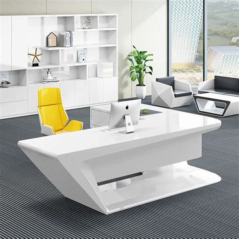 Fancy White Boss Office Table Modern Executive Desk L Shape Ready Made ...