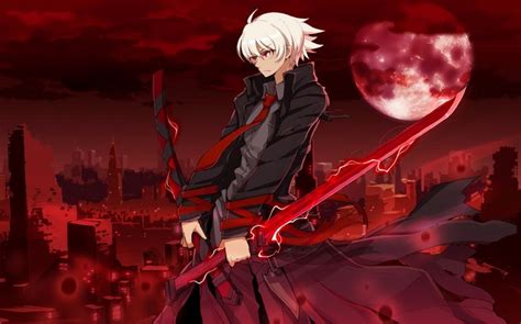 white hair, red eyes, glasses, katana, Soul Worker, sword, Laban (Soul Worker), digital art ...