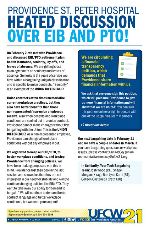 Providence St. Peter Hospital - Heated discussion over EIB and PTO! — UFCW 3000