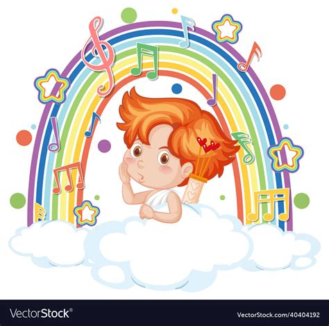 Cupid boy on the cloud with melody symbols Vector Image