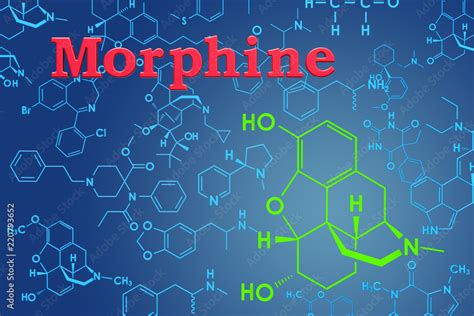 Morphine. Chemical formula, molecular structure. 3D rendering Stock Illustration | Adobe Stock