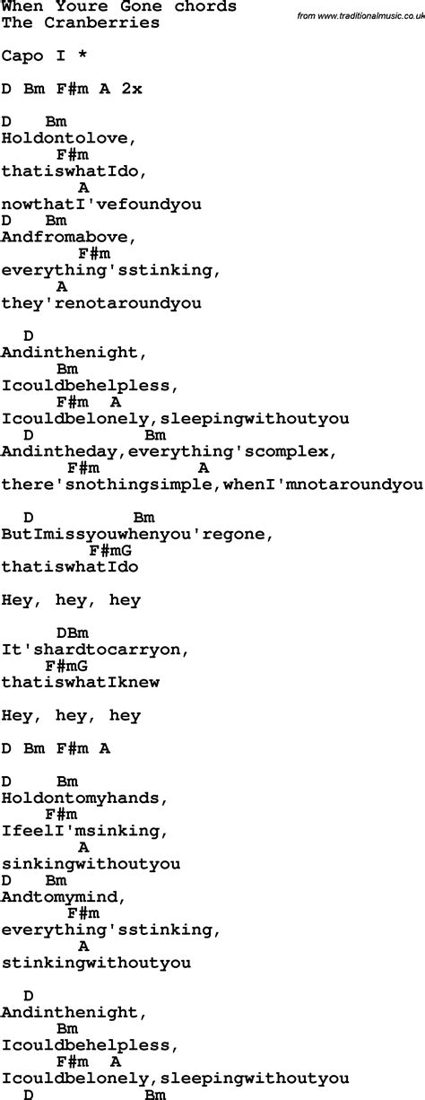 Song lyrics with guitar chords for When You're Gone