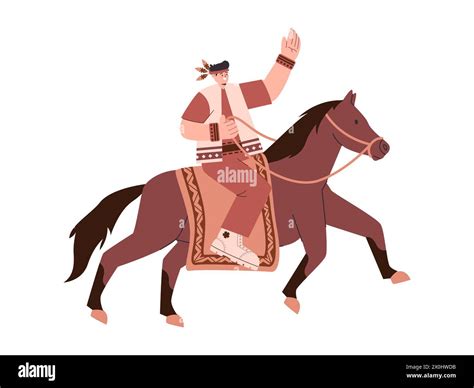 Native American tribe man riding brown color horse animal sport ...