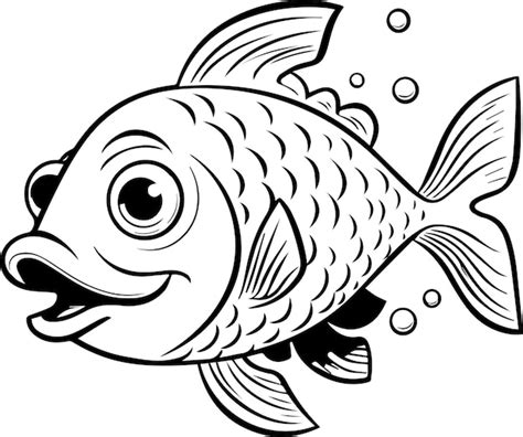 Premium Vector | A cartoon a cute fish black and white image