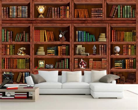 Beibehang Custom Tapete Wohnzimmer Bücherregal Bücherregal 3D Hintergrund Wandmalereien Studie ...