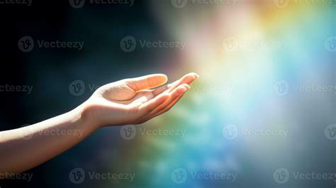 Child's hand reaching for a rainbow. Generative AI 29268121 Stock Photo ...