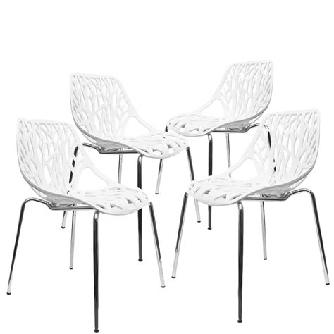 Buy UrbanMod Modern Dining Chairs (Set of 4) - White Stackable Plastic Chairs Set of 4, Mid ...