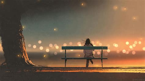 Lonely Anime Girl Sitting On The Bench Live Wallpaper - MoeWalls