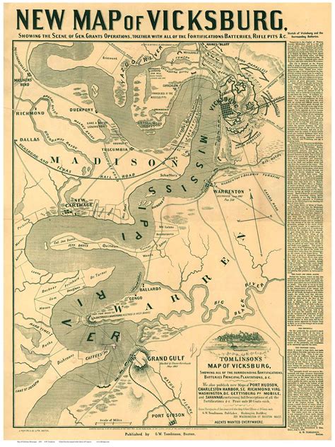 Vicksburg 1863 Tomlinson - Old Map Reprint - Mississippi Cities - OLD MAPS