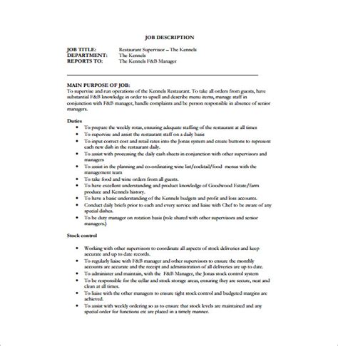 11+ Supervisor Job Description Templates - Google Docs, Word