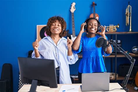 African American Women Musicians Smiling Confident Dancing at Music Studio Stock Image - Image ...