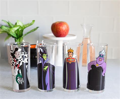 Disney Villains 4 Piece 10oz Glass Tumbler Set | Free Shipping