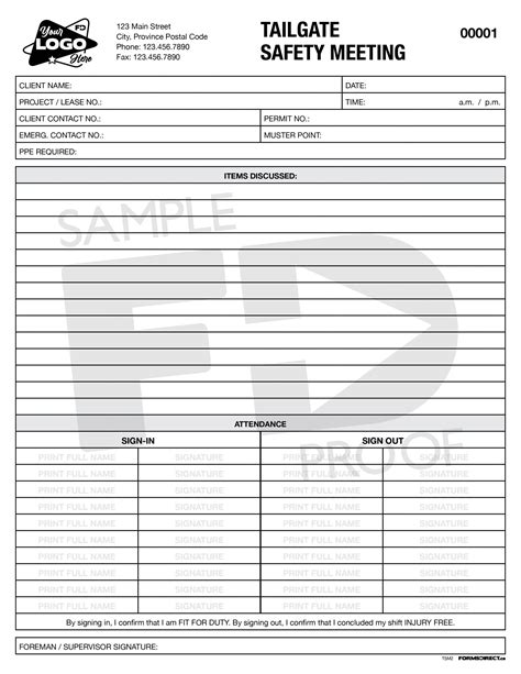 Tailgate Safety Meeting | TSM2 Custom Safety Form | Forms Direct