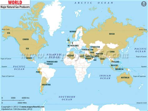 World Natural Gas Producing Countries Map