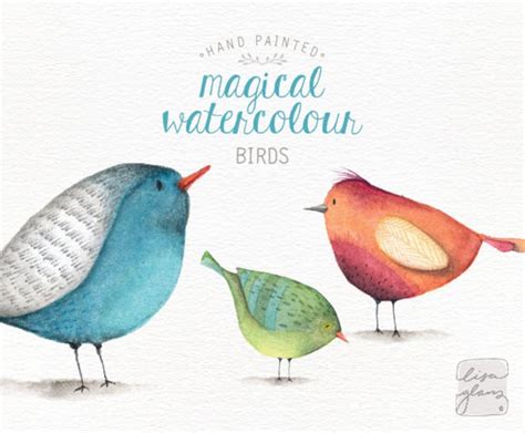 Watercolor Birds: PNG Clipart / 3 Whimsical Clip Art Birds / - Etsy