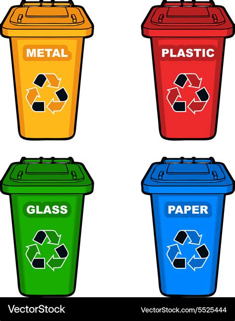 Four different colored recycling bins Royalty Free Vector