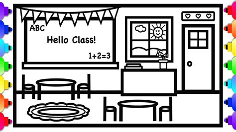 School Classroom Coloring and Drawing for Kids 💚 🎒🏫🖍 ️💜School Coloring Page | Printable coloring ...