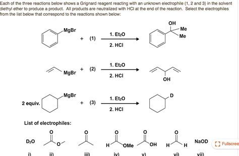 SOLVED: Each of the three reactions below shows Grignard reagent reacting with an unknown ...