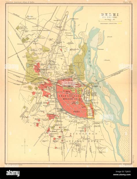 Delhi town city plan. Key buildings & Cantonment. British India 1909 ...