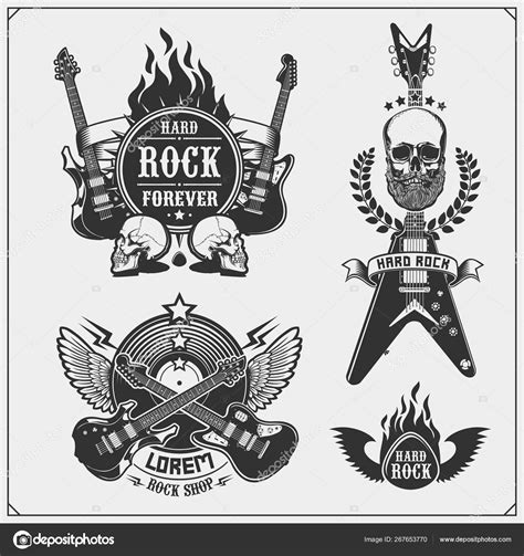 Rock'n'roll Music Symbols Labels Logos Design Elements Print Design Shirts Stock Vector Image by ...