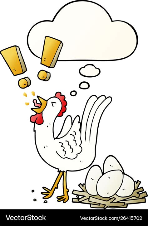 Cartoon chicken laying egg and thought bubble Vector Image