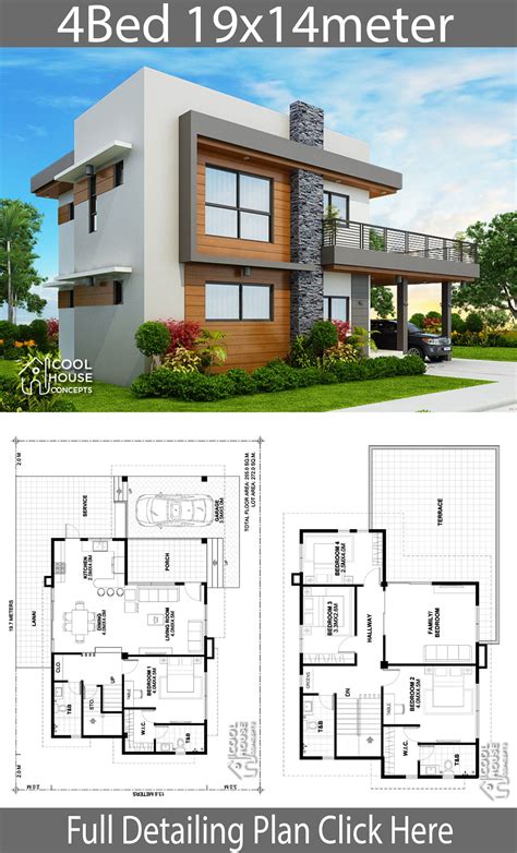 Home design plan 19x14m with 4 bedrooms - Home Plans | Beautiful house plans, 4 bedroom house ...