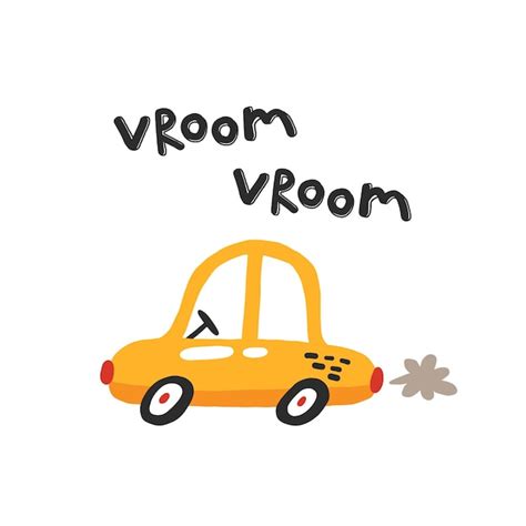 Premium Vector | Vroom Hand drawn illustration iwith car and lettering Transport toys