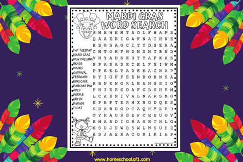 Free Mardi Gras Word Search Printable