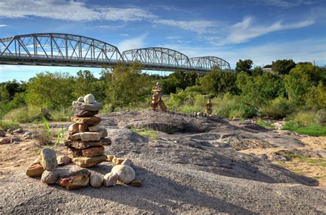 LLano Bridge with Raging Waters of the Llano River Stock Image - Image ...