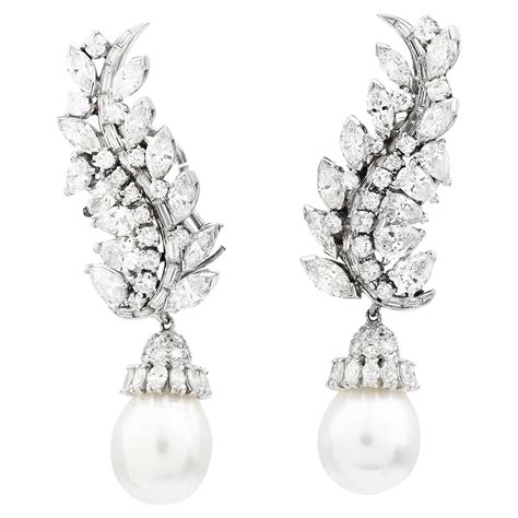 Chaumet Diamond and Pearl Drop Dangle Clip Earrings For Sale at 1stDibs